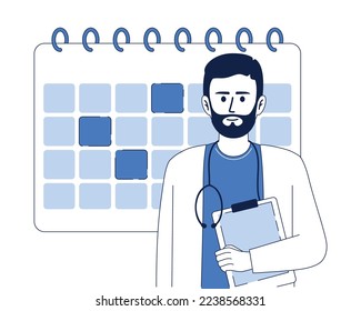 Doctor with calendar flat concept vector illustration. Regular medical examination. Editable 2D cartoon character on white for web design. Medicine creative idea for website, mobile, presentation