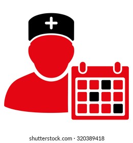 Doctor Calendar vector icon. Style is bicolor flat symbol, intensive red and black colors, rounded angles, white background.