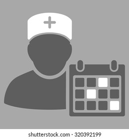Doctor Calendar vector icon. Style is bicolor flat symbol, dark gray and white colors, rounded angles, silver background.
