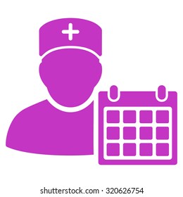 Doctor Calendar vector icon. Style is flat symbol, violet color, rounded angles, white background.