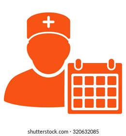 Doctor Calendar vector icon. Style is flat symbol, orange color, rounded angles, white background.