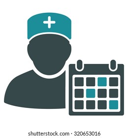 Doctor Calendar vector icon. Style is bicolor flat symbol, soft blue colors, rounded angles, white background.