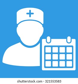 Doctor Calendar vector icon. Style is flat symbol, white color, rounded angles, blue background.