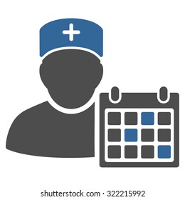 Doctor Calendar vector icon. Style is bicolor flat symbol, cobalt and gray colors, rounded angles, white background.