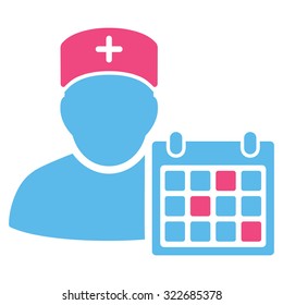 Doctor Calendar vector icon. Style is bicolor flat symbol, pink and blue colors, rounded angles, white background.