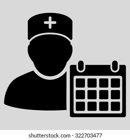 Doctor Calendar vector icon. Style is flat symbol, black color, rounded angles, light gray background.