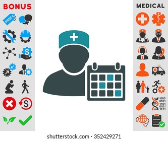 Doctor Calendar vector icon. Style is bicolor flat symbol, soft blue colors, rounded angles, white background.