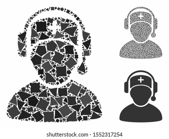 Doctor call center composition of humpy items in variable sizes and color hues, based on doctor call center icon. Vector humpy dots are combined into collage.