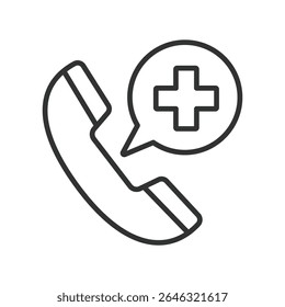 Chamada do médico, ícone em design de linha. Chamada médica, telemedicina, vídeo-consulta, chamada médica, médico on-line, diagnóstico remoto, consulta virtual sobre vetor de fundo branco. Chamada médica