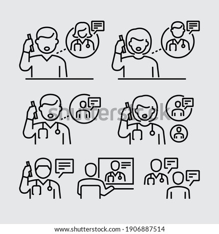 Doctor Calling to Patient Vector Line Icons