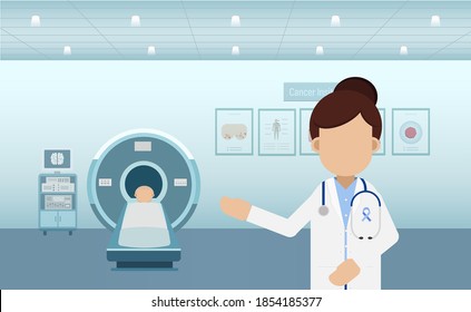 Doctor with cancer patient and ct scanner flat design vector illustration