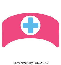 Doctor Cap vector icon. Style is bicolor flat symbol, pink and blue colors, rounded angles, white background.