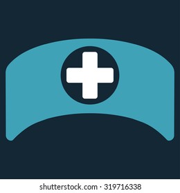 Doctor Cap vector icon. Style is bicolor flat symbol, blue and white colors, rounded angles, dark blue background.