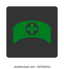 Doctor Cap vector icon. Style is flat rounded square button, green and gray colors, white background.