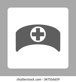 Doctor Cap vector icon. Style is flat rounded square button, dark gray and white colors, silver background.