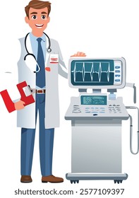 Doctor with cardiograph vector illustration