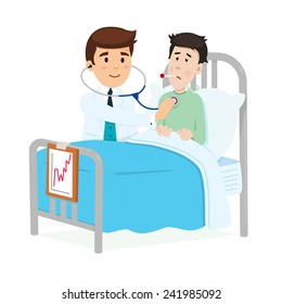 Doctor caring for a patient who is resting in hospital bed