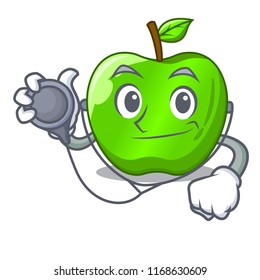 Doctor cartoon of big shiny green apple