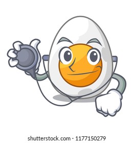 Doctor cartoon boiled egg sliced for breakfast