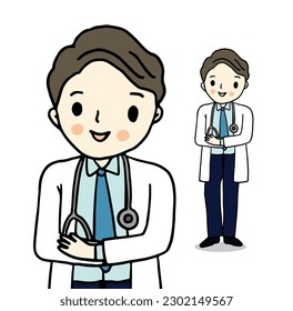 Doctor cartoon character, cartoon hand drawn style vector illustration