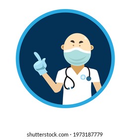 Doctor. A cartoon character. The sticker. Vector flat illustration