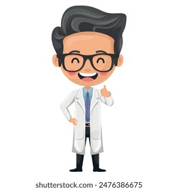 Doctor cartoon with thumbs up. Interacting cordially and kindly with patients, creating an environment of trust and comfort. Health and medicine concept. Research, science and technology in health