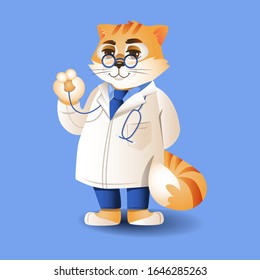 Doctor Cat Cute Cartoon Vector Animal