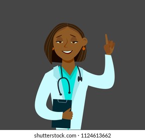 Doctor character, african american girl in the costume of doctor vector Illustration.