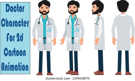 Doctor character all angle four sided for cartoon background animation.