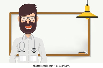 Doctor character and blank white board vector design