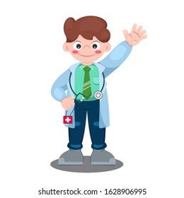 Doctor character cartoon vector illustration.