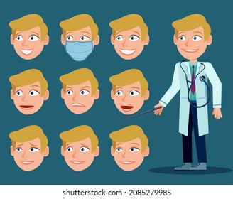 Doktor. Zeichen zum Erstellen von Animationen. Unterschiedliche Gesichter