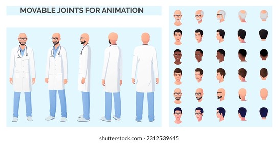 Doctor Character Creation with Multiple Ethnicities and Races, Man wearing White Lab-Coat and Stethoscope