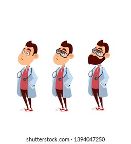 Doctor character design. Young cute doctor set.