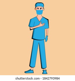 Doctor character in a helping pose