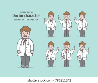 Doctor Character Illustration Vector On Green Background. Medical Concept.