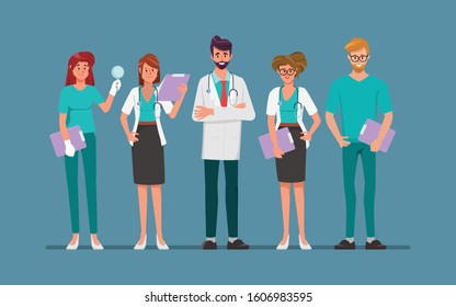 Doctor character set for medicine. Healthcare medical people in hospital  animated.