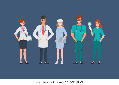 Doctor character set for medicine. Healthcare medical people in hospital  animated.