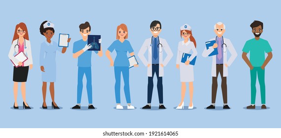 Doctor character set for medicine. Healthcare medical people in hospital animated.