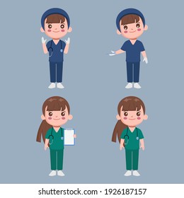 Doctor character set for medicine. Healthcare medical people in hospital animated.