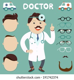 doctor character with spectacles on selection, vector illustration set
