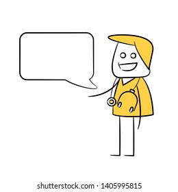 doctor character and speech bubble yellow stick figure 