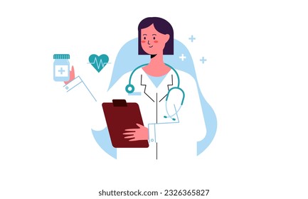 Doctor Character with Stethoscope Vector Illustration. Medical Treatment Concept