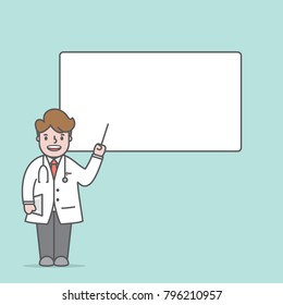 Doctor character & text box lecture illustration vector on green background. Medical concept.