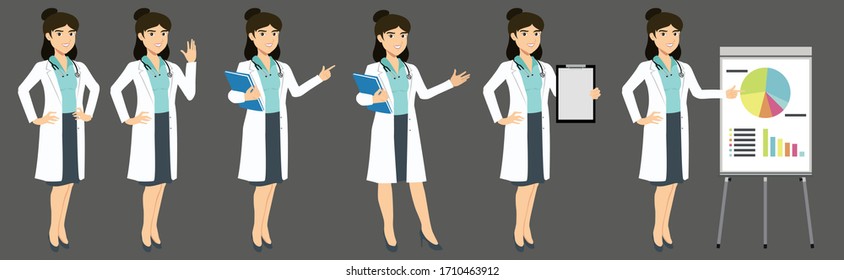 presentación de diseño vectorial de carácter médico en diversas acciones