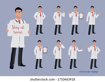 doctor character vector design presentation in various action
