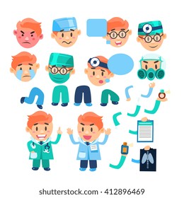 Doctor Characters Creation Set  Of Flat Isolated Vector Simple Cartoon Design Icons On White Background