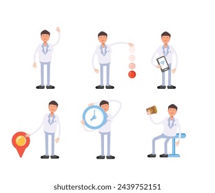 personajes de doctor en diferentes poses conjunto ilustración vectorial