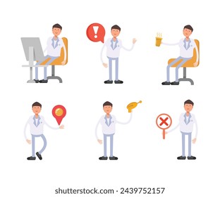personajes de doctor en diferentes poses conjunto ilustración vectorial