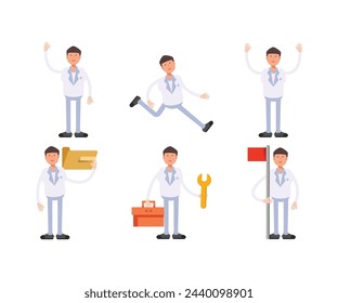 personajes de doctor en diferentes poses conjunto ilustración vectorial